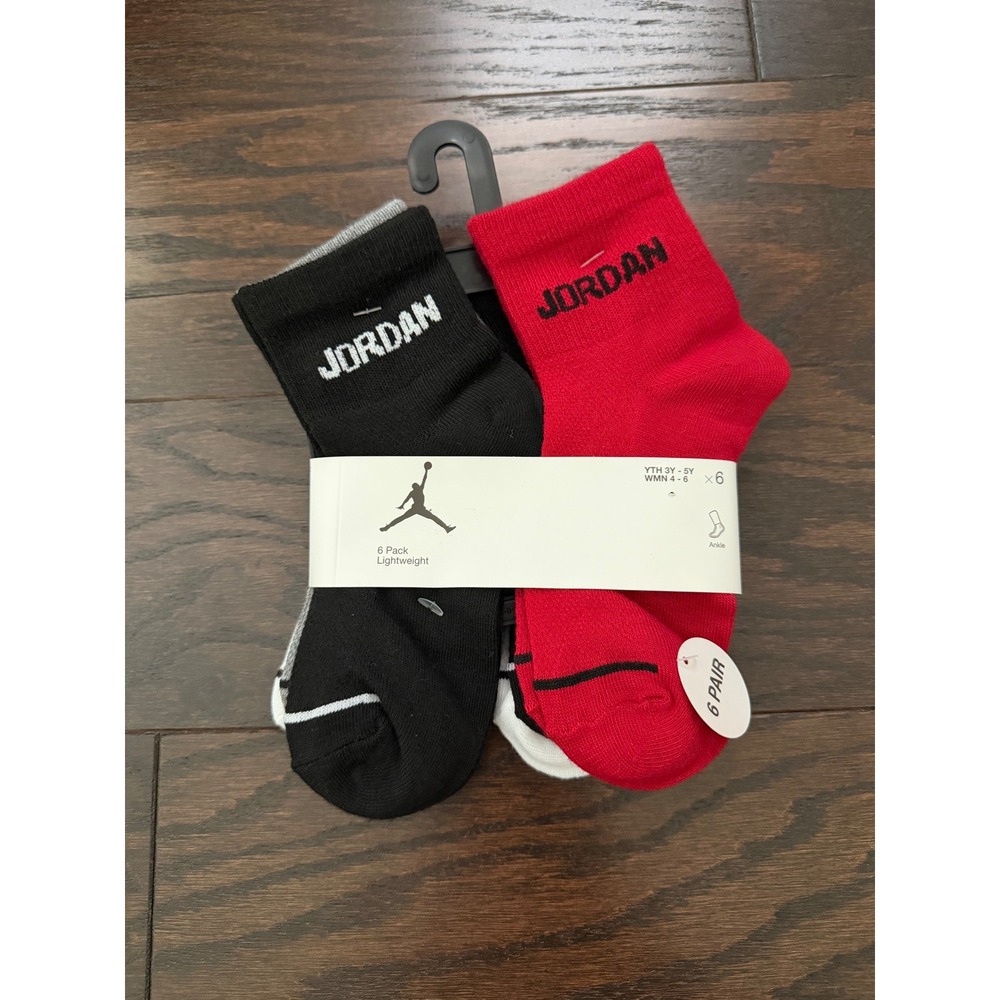 Jordan Jumpman Ankle Socks 6 Pack Black Red White Youth 3Y-5Y WJ0139-K6N
